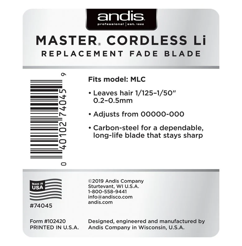Andis Master Cordless Li Replacement Fade Blade – Carbon Steel #74045 - Image 3