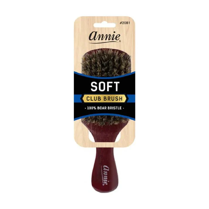 Annie Soft Club Brush 100% Pure Boar Bristles Dark Brown #2081