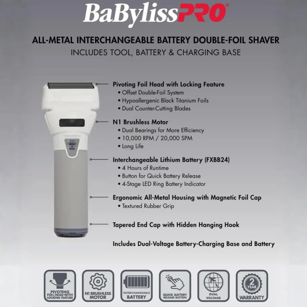 BaBylissPRO FXONE Limited Edition White Double Foil Shaver | FX79FSTW - Image 2