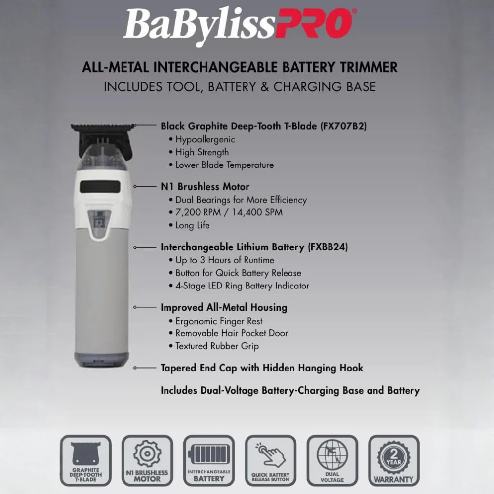 BaBylissPRO FXONE Limited Edition White Trimmer | FX799TW | Professional Barber Trimmer - Image 2