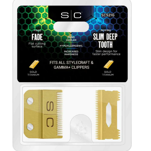 Stylecraft Gold Fade Blade W/Gold Slim Deep Tooth Cutter Set#SC521G