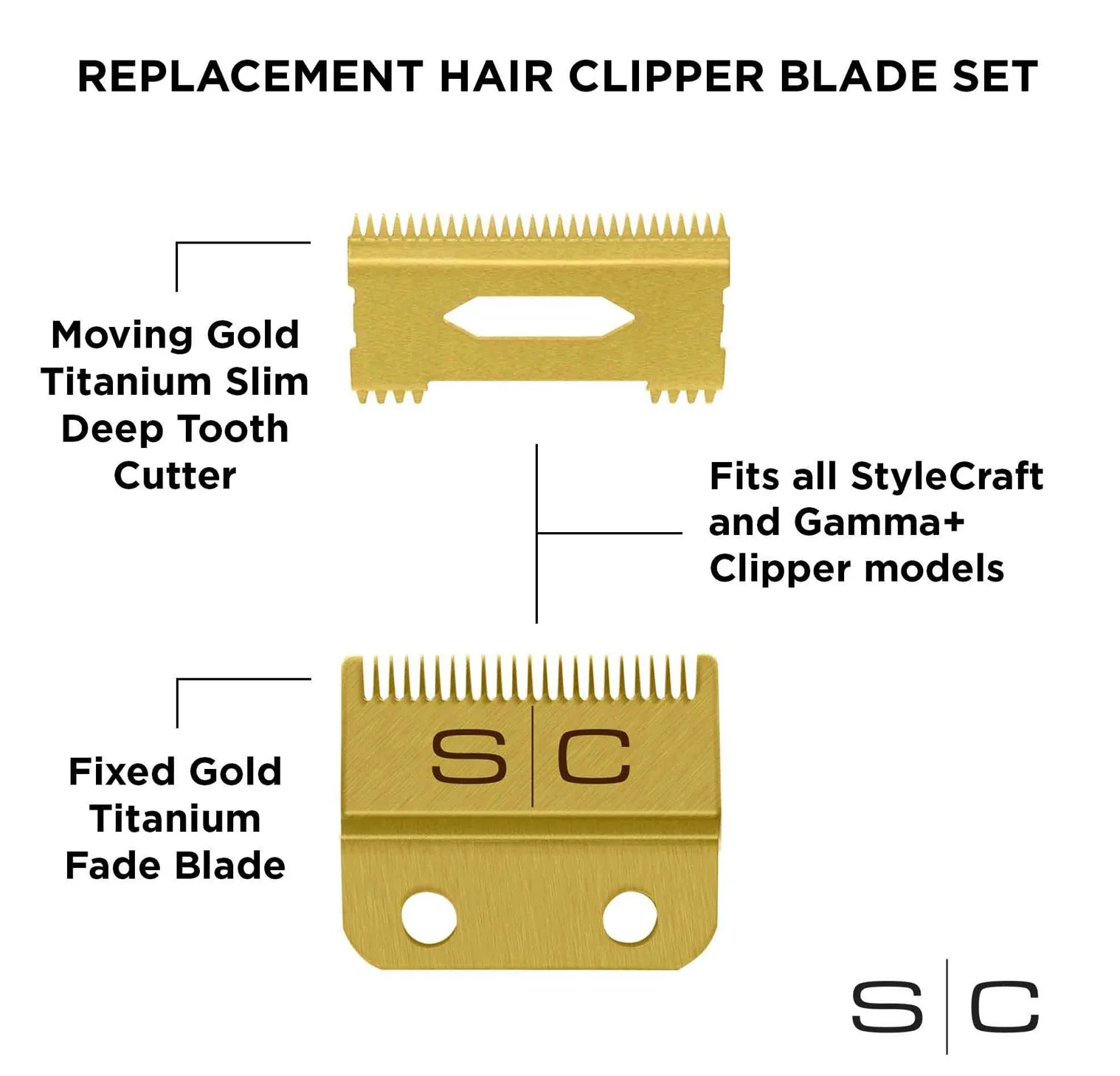 Stylecraft Gold Fade Blade W/Gold Slim Deep Tooth Cutter Set#SC521G - Image 3