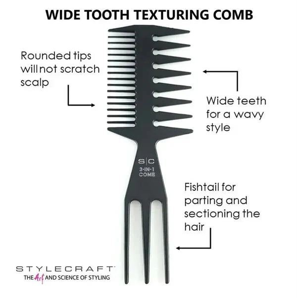 Stylecraft 3-in-1 Wide Tooth Texturizing Barber Fish Hair Comb - Image 4