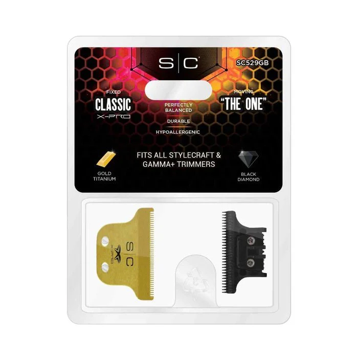 Stylecraft Fixed Gold Titanium Classic X-Pro Trimmer Blade + Black Diamond Carbon DLC The One Cutter Set (SC529GB)