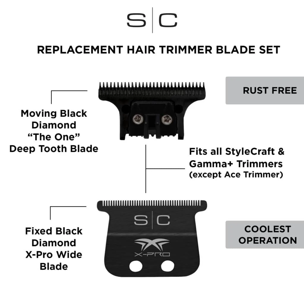 Stylecraft X-Pro Wide Black Diamond Fixed Blade with “The One” Cutter Trimmer Blade Set #SC536B - Image 3